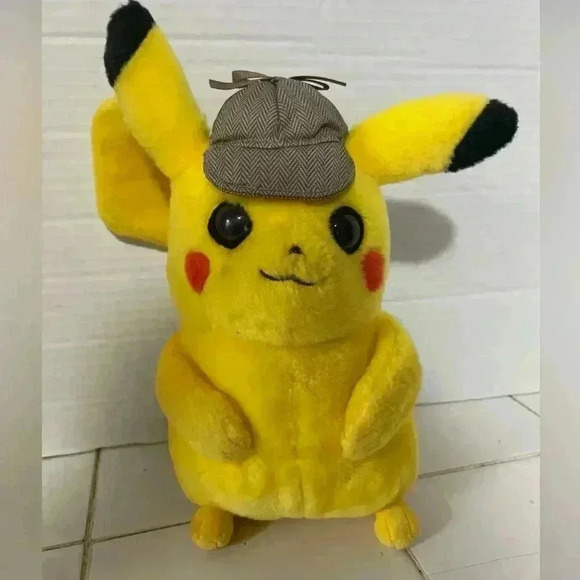Pokemon Detective Pikachu Plush Stuffed Animal With Cap Hat - Picture 1 of 2